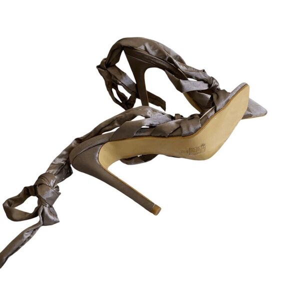 Taupe Satin Lace Up Heels 6.5 - Picture 7 of 9